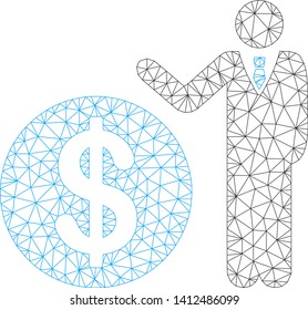 Mesh banker model icon. Wire carcass triangular mesh of vector banker isolated on a white background. Abstract 2d mesh built from triangular lines and circle nodes.