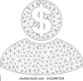 Mesh banker model icon. Wire frame polygonal mesh of vector banker isolated on a white background. Abstract 2d mesh designed with polygonal grid and small circle.