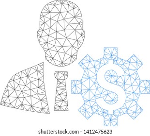 Mesh banker options model icon. Wire carcass polygonal mesh of vector banker options isolated on a white background. Abstract 2d mesh designed with polygonal grid and spheric points.