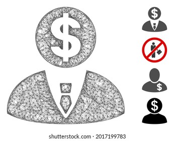 Mesh banker web icon vector illustration. Carcass model is based on banker flat icon. Mesh forms abstract banker flat model. Wire frame flat web network isolated on a white background.