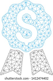 Mesh banking award model icon. Wire frame polygonal network of vector banking award isolated on a white background. Abstract 2d mesh designed with polygonal grid and circle nodes.