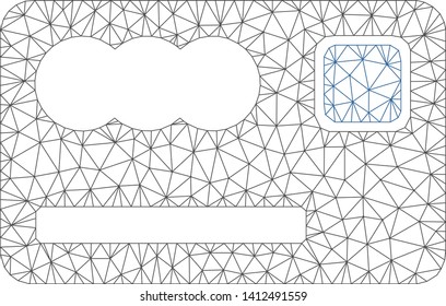 Mesh banking card model icon. Wire frame triangular mesh of vector banking card isolated on a white background. Abstract 2d mesh created from triangular lines and dots.
