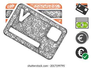 Mesh banking cards web icon vector illustration. Model is based on banking cards flat icon. Mesh forms abstract banking cards flat model. Wire frame flat web network isolated on a white background.