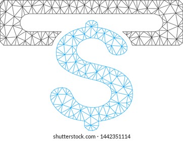 Mesh banking machine model icon. Wire carcass polygonal mesh of vector banking machine isolated on a white background. Abstract 2d mesh built from polygonal grid and dots.