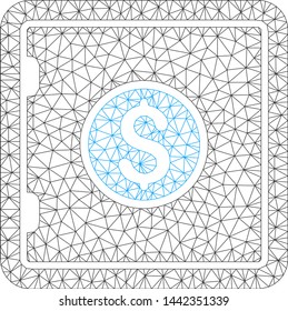 Mesh banking safe model icon. Wire carcass polygonal mesh of vector banking safe isolated on a white background. Abstract 2d mesh designed with polygonal grid and spheric points.