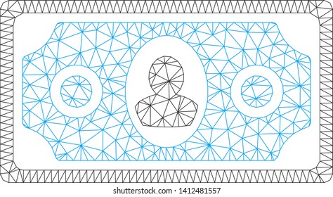 Mesh banknote model icon. Wire frame triangular mesh of vector banknote isolated on a white background. Abstract 2d mesh built from triangular lines and circle nodes.