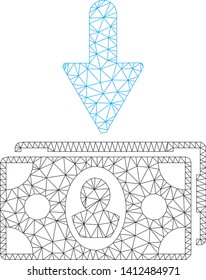 Mesh banknotes income model icon. Wire frame triangular mesh of vector banknotes income isolated on a white background. Abstract 2d mesh built from triangular lines and dots.