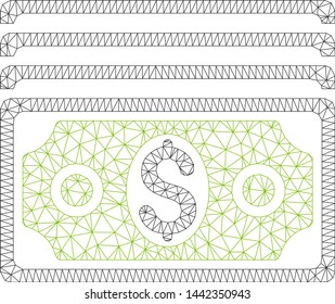 Mesh banknotes model icon. Wire carcass polygonal mesh of vector banknotes isolated on a white background. Abstract 2d mesh designed with polygonal grid and points.