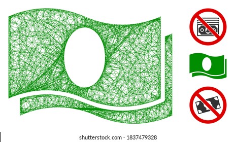 Billetes en malla, imagen vectorial 2d web poligonal. El modelo se basa en un icono plano de los billetes. La malla triangular forma un modelo plano de billetes abstractos.