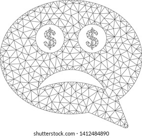 Mesh bankrupt model icon. Wire frame triangular mesh of vector bankrupt isolated on a white background. Abstract 2d mesh created from triangular lines and points.