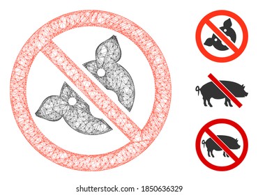 Mesh banned pig polygonal web icon vector illustration. Abstraction is based on banned pig flat icon. Triangular network forms abstract banned pig flat model.