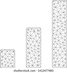 Mesh bar chart model icon. Wire frame polygonal mesh of vector bar chart isolated on a white background. Abstract 2d mesh created from polygonal grid and small circle.