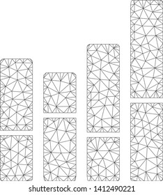 Mesh bar chart model icon. Wire carcass polygonal mesh of vector bar chart isolated on a white background. Abstract 2d mesh built from polygonal grid and round dots.