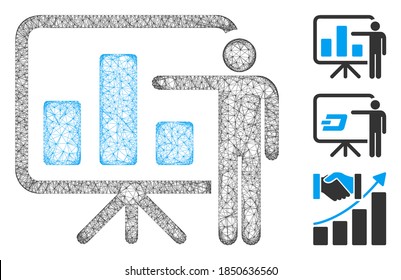 Mesh bar chart presentation polygonal web symbol vector illustration. Model is based on bar chart presentation flat icon. Triangular mesh forms abstract bar chart presentation flat model.