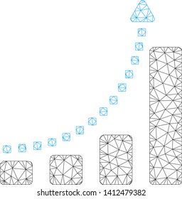 Mesh bar chart trend model icon. Wire carcass polygonal mesh of vector bar chart trend isolated on a white background. Abstract 2d mesh created from polygonal grid and small circle.
