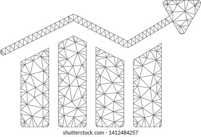 Mesh bar chart trend model icon. Wire frame polygonal mesh of vector bar chart trend isolated on a white background. Abstract 2d mesh designed with polygonal grid and spheric points.