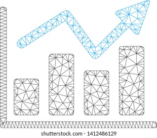 Mesh bar chart trend model icon. Wire carcass triangular mesh of vector bar chart trend isolated on a white background. Abstract 2d mesh built from triangular lines and spheric points.