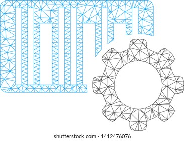 Mesh bar code settings model icon. Wire carcass triangular mesh of vector bar code settings isolated on a white background. Abstract 2d mesh created from polygonal grid and spheric points.