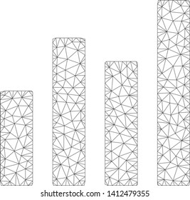 Mesh bar graph model icon. Wire carcass polygonal mesh of vector bar graph isolated on a white background. Abstract 2d mesh designed with triangles and points.