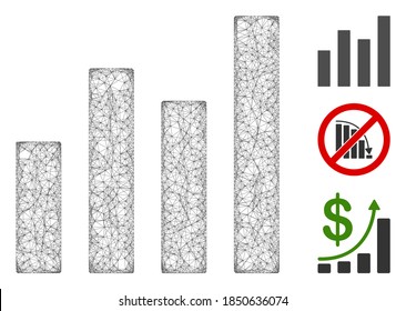 Mesh bar graph polygonal web 2d vector illustration. Model is based on bar graph flat icon. Triangular network forms abstract bar graph flat model.