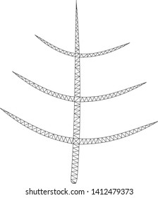 Mesh bare tree model icon. Wire carcass triangular mesh of vector bare tree isolated on a white background. Abstract 2d mesh created from polygonal grid and round dots.
