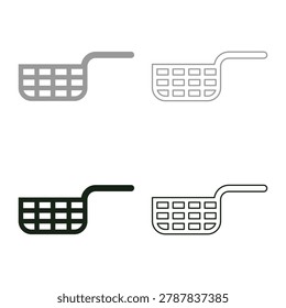 Mesh basket for deep fryer with handle and french frie kitchen appliance for fast food concept roast product in hot oil Air fryer set icon grey black color vector illustration image simple solid fill