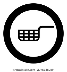 Mesh basket for deep fryer with handle and french frie kitchen appliance for fast food concept roast product in hot oil Air fryer icon in circle round black color vector illustration image solid