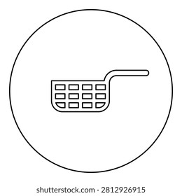 Mesh basket for deep fryer with handle and french frie kitchen appliance for fast food concept roast product in hot oil Air fryer icon in circle round black color vector illustration image outline