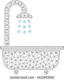 Mesh bath shower model icon. Wire frame polygonal mesh of vector bath shower isolated on a white background. Abstract 2d mesh designed with polygonal grid and dots.