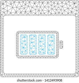 Mesh battery calendar page model icon. Wire frame polygonal mesh of vector battery calendar page isolated on a white background. Abstract 2d mesh created from polygonal grid and dots.