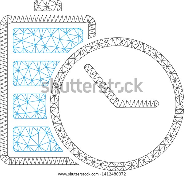Mesh battery\
clock model icon. Wire carcass triangular mesh of vector battery\
clock isolated on a white background. Abstract 2d mesh built from\
triangular lines and\
points.