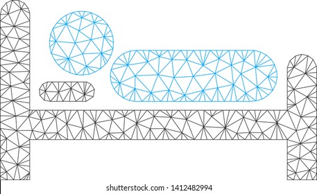 Mesh bed model icon. Wire frame triangular mesh of vector bed isolated on a white background. Abstract 2d mesh built from triangular lines and small circle.