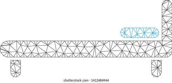 Mesh bed model icon. Wire carcass polygonal mesh of vector bed isolated on a white background. Abstract 2d mesh designed with triangular lines and spheric points.