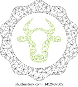 Mesh beef certificate model icon. Wire carcass triangular mesh of vector beef certificate isolated on a white background. Abstract 2d mesh built from triangular lines and spheric points.