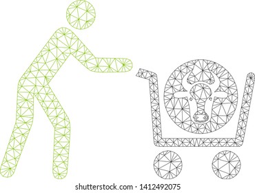 Mesh beef purchase model icon. Wire frame polygonal mesh of vector beef purchase isolated on a white background. Abstract 2d mesh built from polygonal grid and circle nodes.