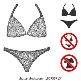 Mesh bikini polygonal web icon vector illustration. Model is based on bikini flat icon. Triangular network forms abstract bikini flat model.
