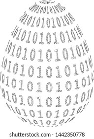 Mesh binary digital abstract egg model icon. Wire frame polygonal mesh of vector binary digital abstract egg isolated on a white background.