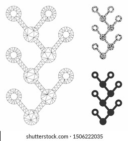 Mesh binary tree model with triangle mosaic icon. Wire frame polygonal mesh of binary tree. Vector mosaic of triangle elements in various sizes, and color tinges. Abstract 2d mesh binary tree,