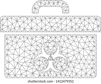 Mesh biohazard toolbox model icon. Wire carcass triangular mesh of vector biohazard toolbox isolated on a white background. Abstract 2d mesh built from triangular lines and small circle.