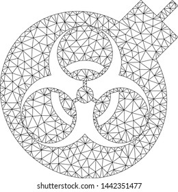 Mesh biological weapons model icon. Wire frame triangular mesh of vector biological weapons isolated on a white background. Abstract 2d mesh built from triangular lines and spheric points.