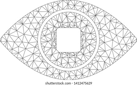Mesh bionic eye lens model icon. Wire frame triangular mesh of vector bionic eye lens isolated on a white background. Abstract 2d mesh built from triangular lines and points.
