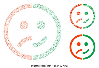 Mesh bipolar emotion model with triangle mosaic icon. Wire frame polygonal mesh of bipolar emotion. Vector mosaic of triangle elements in various sizes, and color tinges.