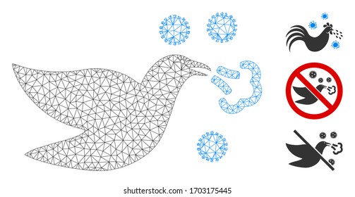 Mesh bird flu polygonal icon vector illustration. Carcass model is based on bird flu flat icon. Triangular mesh forms abstract bird flu flat model.