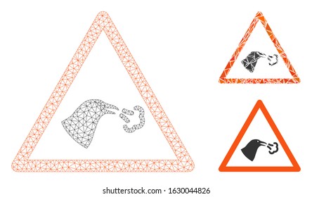 Mesh bird flu warning model with triangle mosaic icon. Wire carcass polygonal mesh of bird flu warning. Vector composition of triangle elements in variable sizes, and color shades.