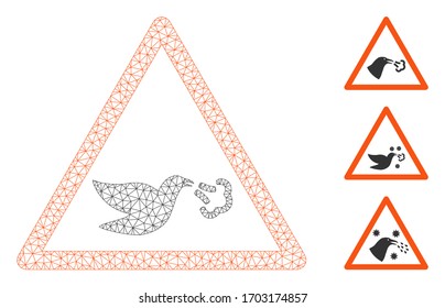Mesh bird flu warning polygonal icon vector illustration. Carcass model is based on bird flu warning flat icon. Triangular network forms abstract bird flu warning flat carcass.