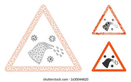Mesh bird infection warning model with triangle mosaic icon. Wire carcass polygonal mesh of bird infection warning. Vector mosaic of triangle elements in variable sizes, and color tones.
