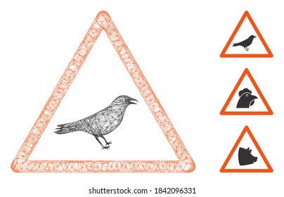Mesh bird warning polygonal web 2d vector illustration. Model is based on bird warning flat icon. Triangle mesh forms abstract bird warning flat model.