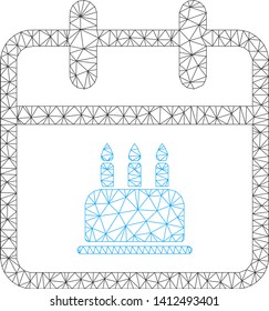 Mesh birthday model icon. Wire frame polygonal mesh of vector birthday isolated on a white background. Abstract 2d mesh designed with polygonal grid and round dots.