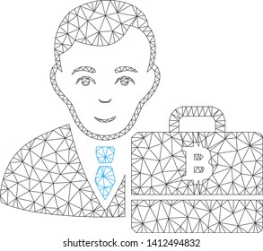 Mesh Bitcoin accounter model icon. Wire frame polygonal mesh of vector Bitcoin accounter isolated on a white background. Abstract 2d mesh built from polygonal grid and dots.