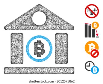 Ilustración vectorial de icono web de construcción de banco de bitcoin de malla. El modelo se basa en un icono plano de construcción de banco Bitcoin. Formularios de red abstract Bitcoin bank building modelo plano.